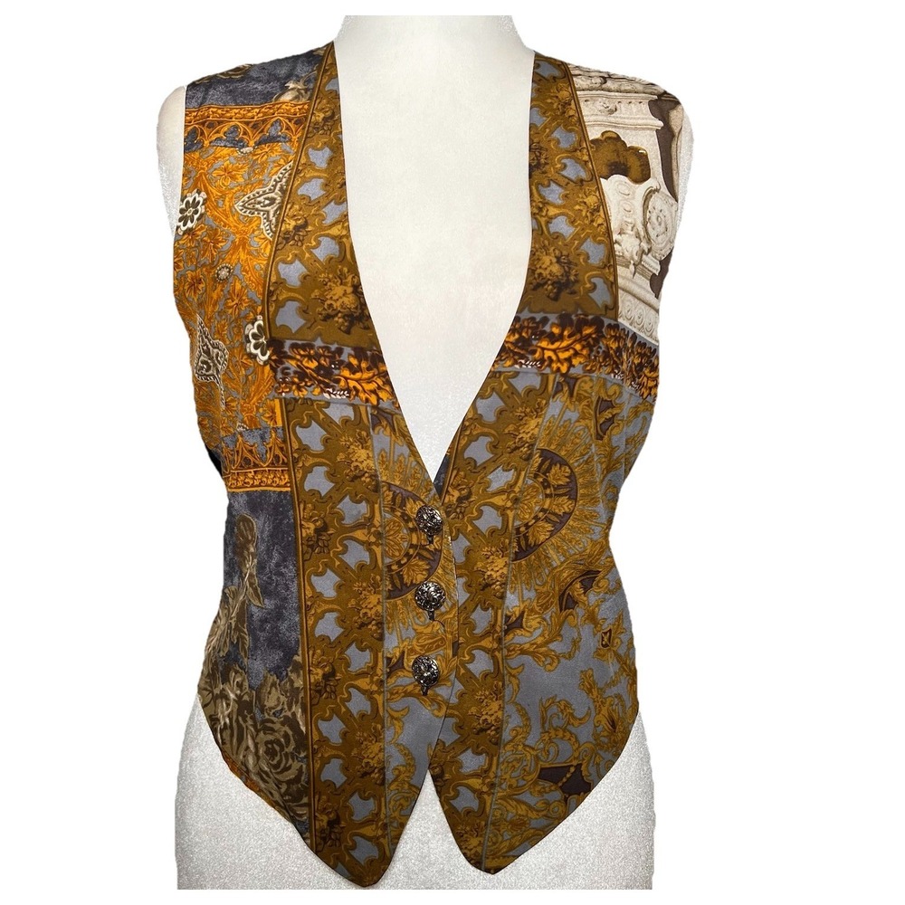Compagnie Int Vtg Y2k Express Women's Silk Vest S/M Patchwork Baroque Eclectic